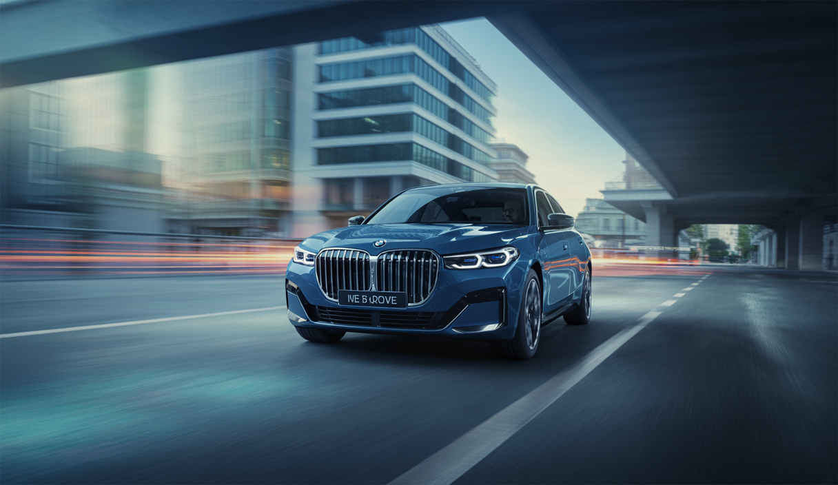 Voiture BMW i5 xDrive40 électrique haut de gamme en mouvement