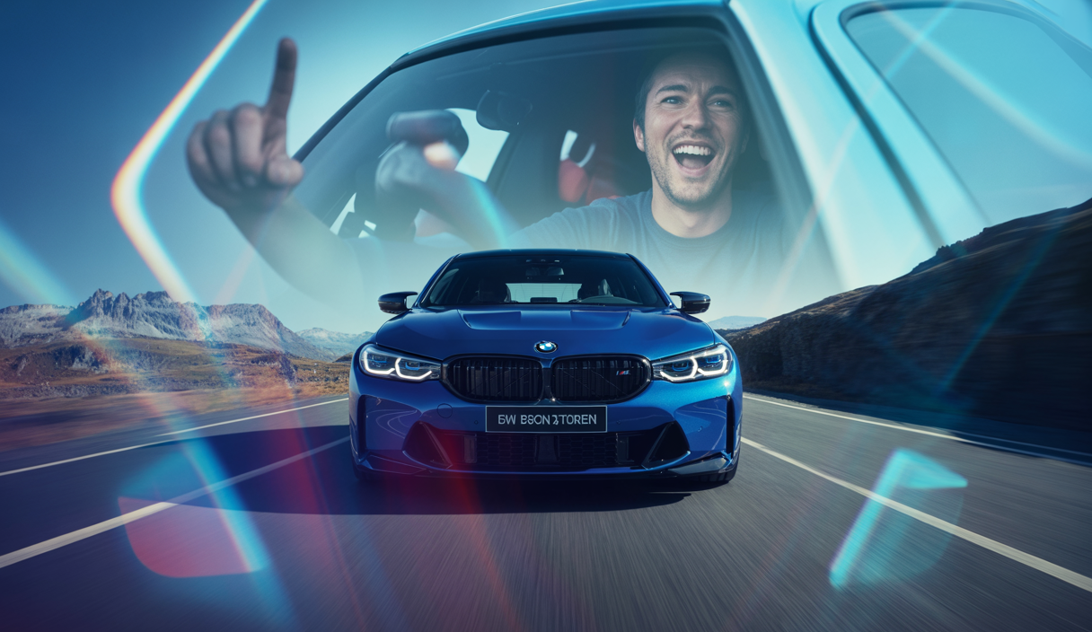 Break BMW M3 CS Touring en mouvement sur route panoramique