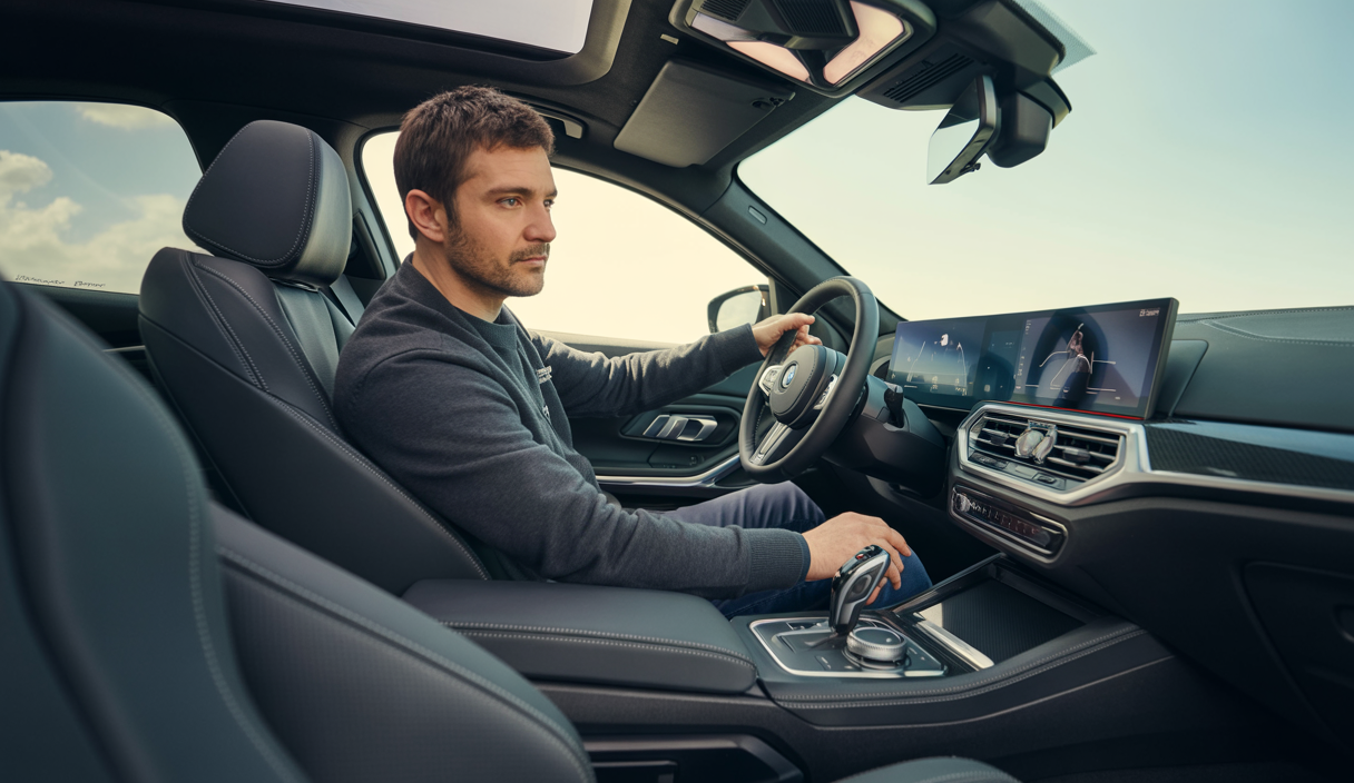 Intérieur moderne et spacieux de la BMW 4 Series 2025 montrant des solutions de rangement pratiques et un tableau de bord high-tech