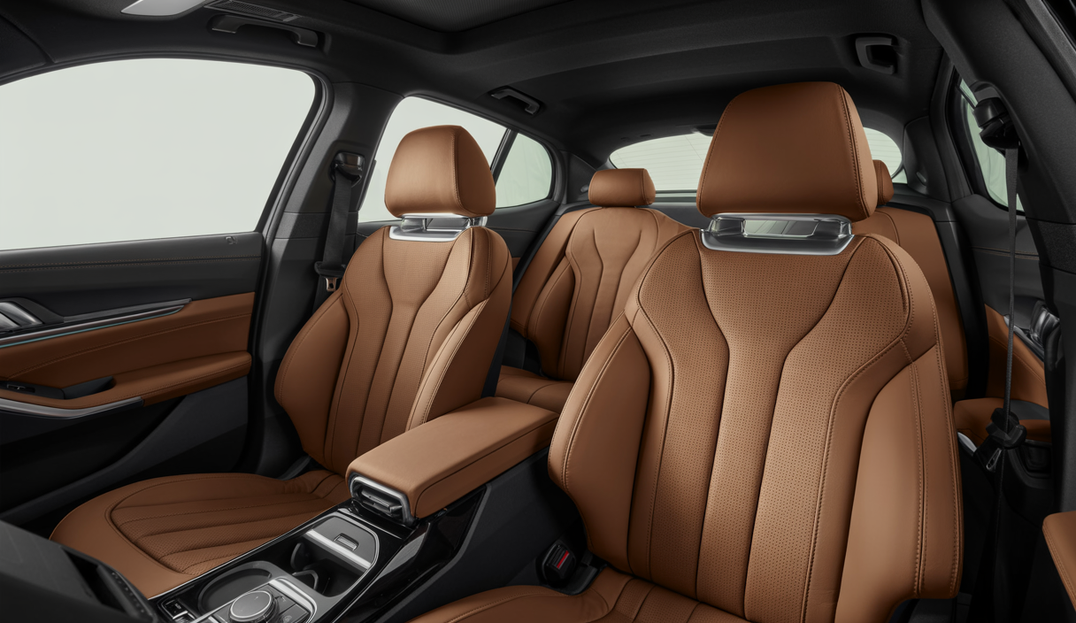 Intérieur luxueux d'une BMW moderne montrant un accès facile aux sièges arrière, avec un design ergonomique et un confort optimisé