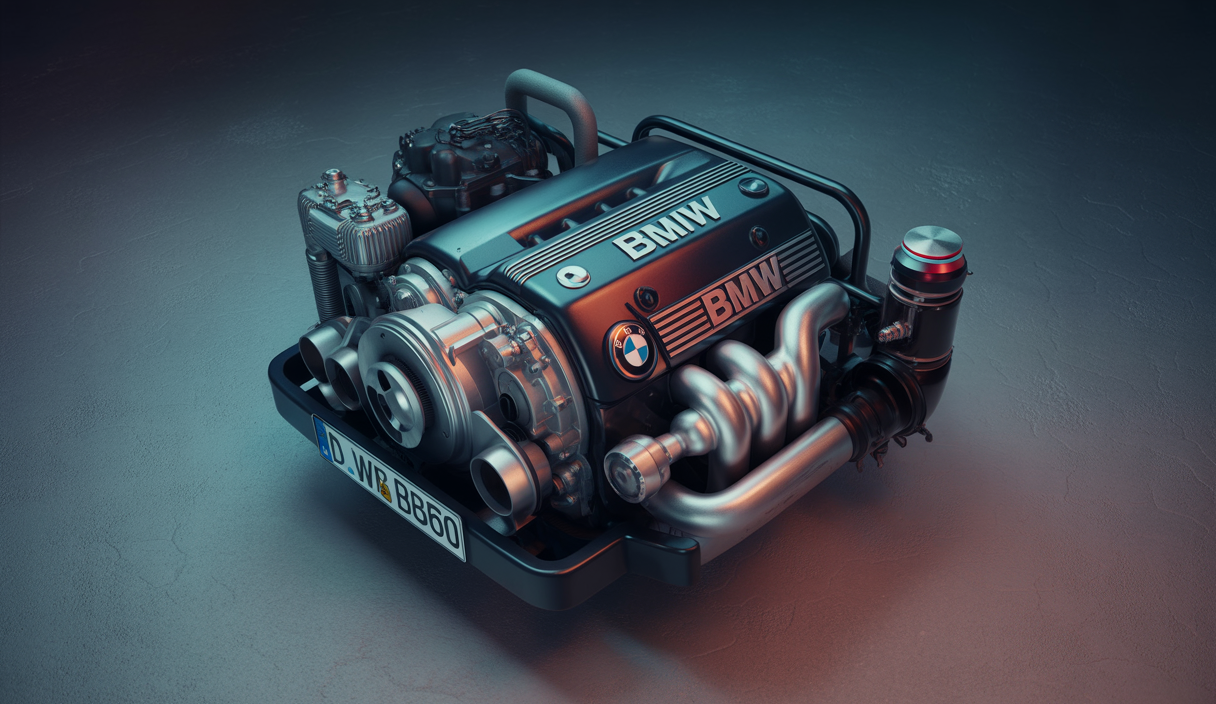 Moteur BMW Inline 6 turbo 3.0L, symbole de puissance, de raffinement et de technologie avancée, isolé en studio professionnel, ultra détaillé