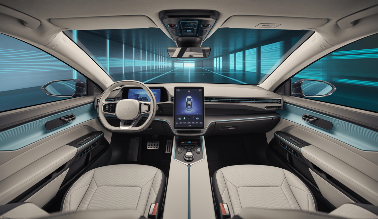 Intérieur futuriste de BMW mettant en avant des technologies innovantes.