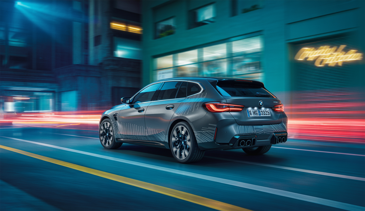 Une BMW M3 2025 au design futuriste et personnalisable illustrée de manière dynamique