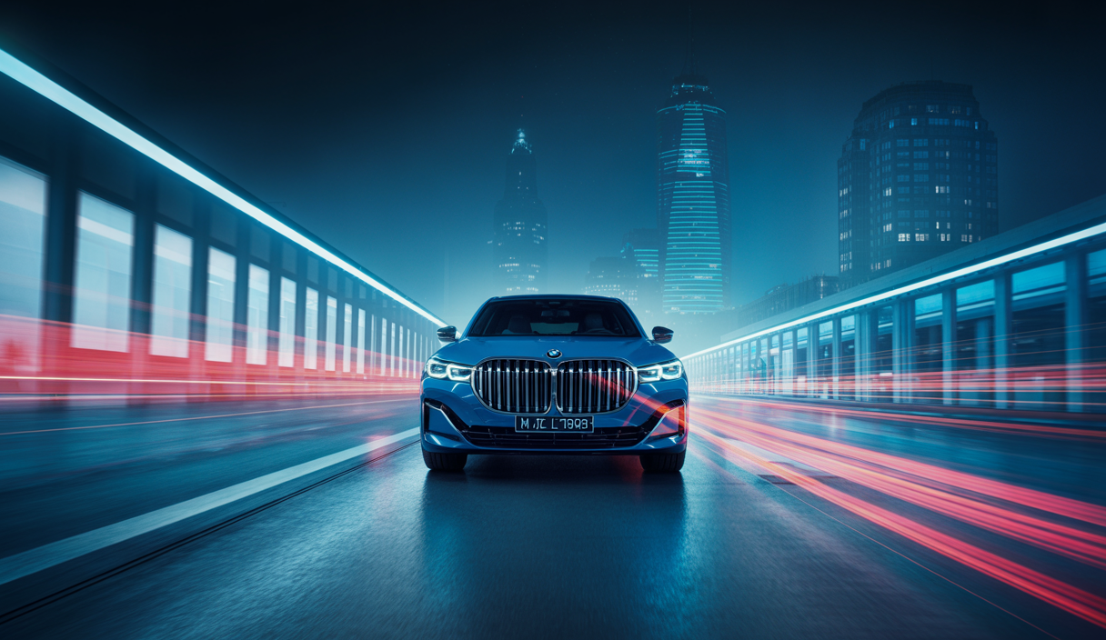 Illustration futuriste d'une voiture électrique BMW de la Neue Klasse, symbolisant innovation technologique.