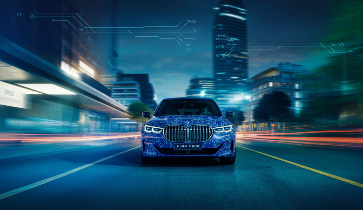 Illustration futuriste de la BMW Neue Klasse, symbolisant la transformation évolutive de l'industrie automobile.