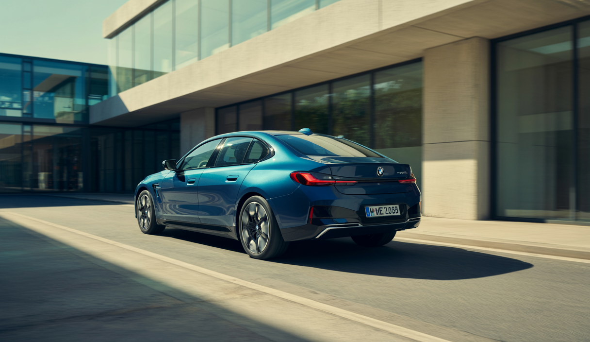 Vue futuriste d'une BMW électrique 2026 avec matériaux durables dans un environnement industriel moderne à Munich