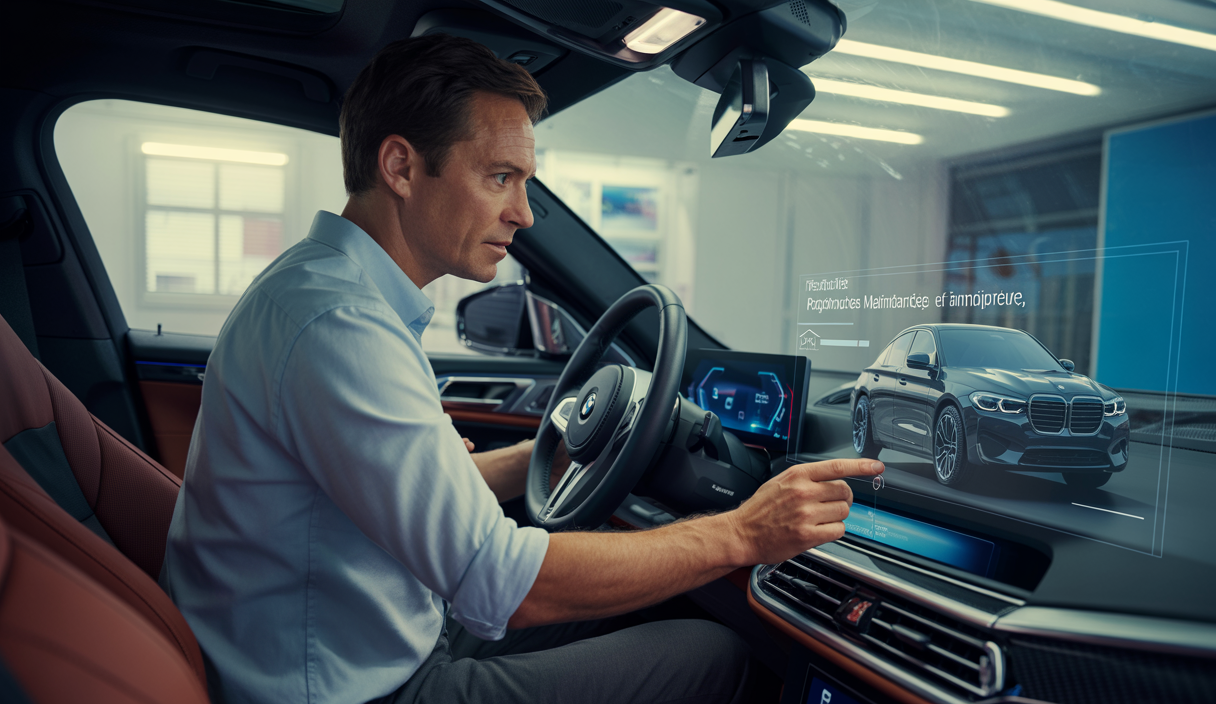 Interface digitale moderne illustrant l'expérience client personnalisée de BMWUSA avec un outil innovant de service connecté