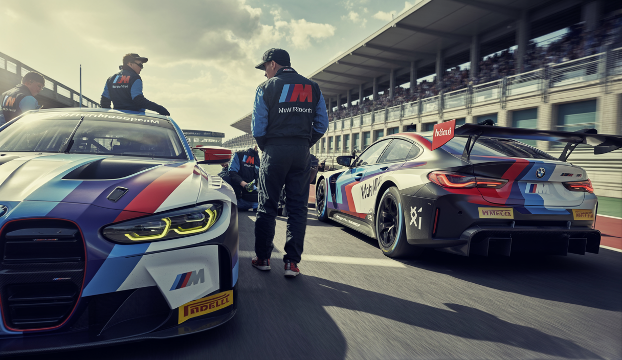 BMW Motorsport racing cars on a professional circuit showcasing innovation and technical precision